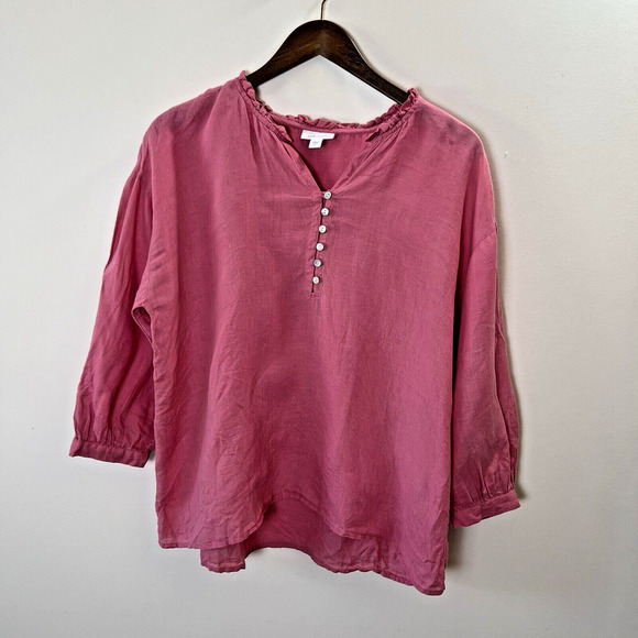 J. Jill Women’s Linen Blouse Size S Pink Ruffles Barbie Beachy Boho Breathable - Picture 1 of 9